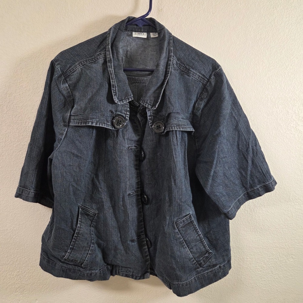 Cato Dark Wash Denim Jacket Plus Size 22/24W Short Sleeve Button Front Jean